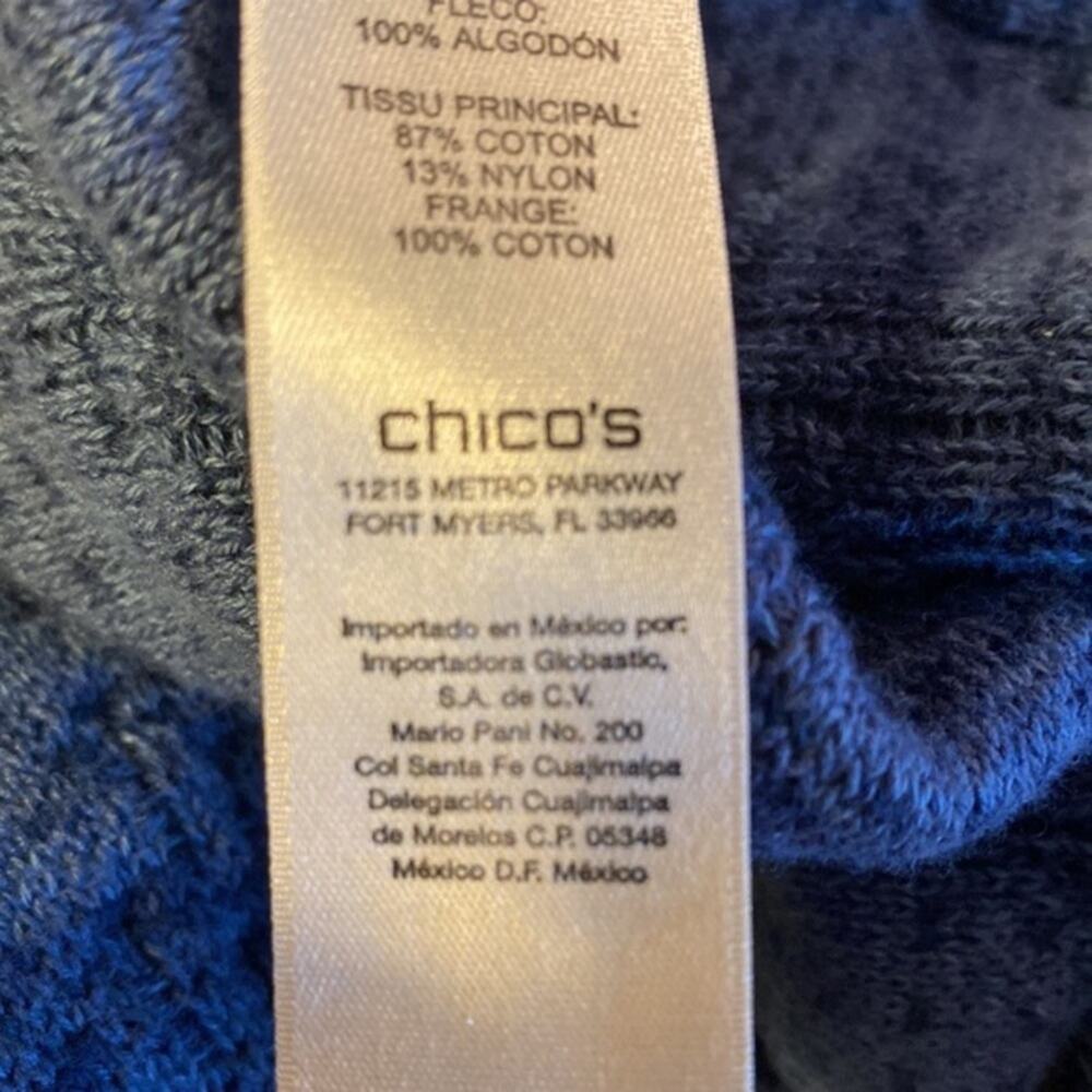 Chico’s Cardigan Sweater Women’s Size 12 M Blue Fringe Woven Crossing Patterns 2 - Picture 12 of 15